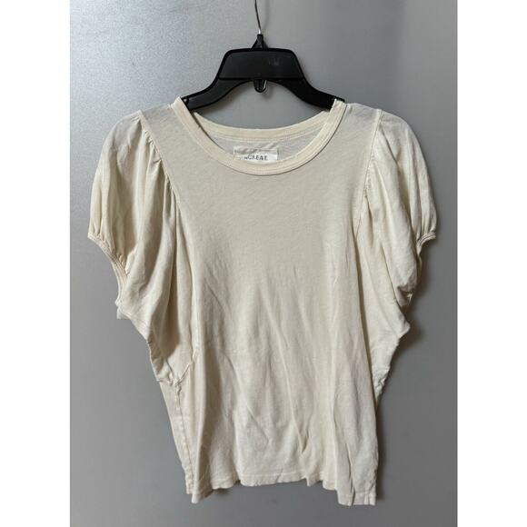 The Great Womens Size 0 Xsmall Puff Sleeve Distressed Ivory Shirt Minimalist - Picture 1 of 3